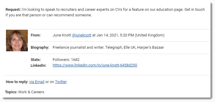 Example Journalist Request