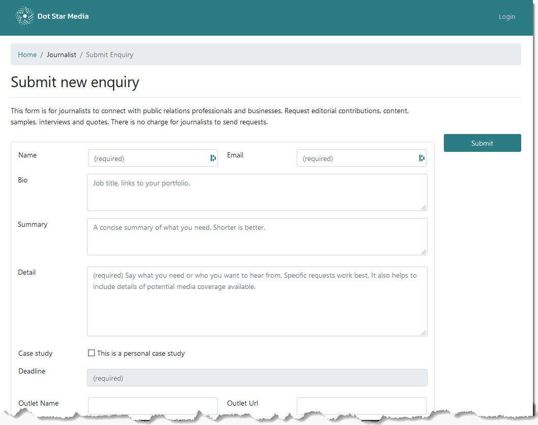 Journalist Request Submit Form