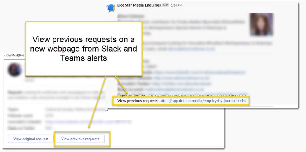 Slack/teams - view previous requests